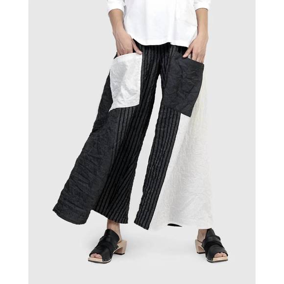 NEW ALEMBIKA pinstripe crinkle wide leg pant in black